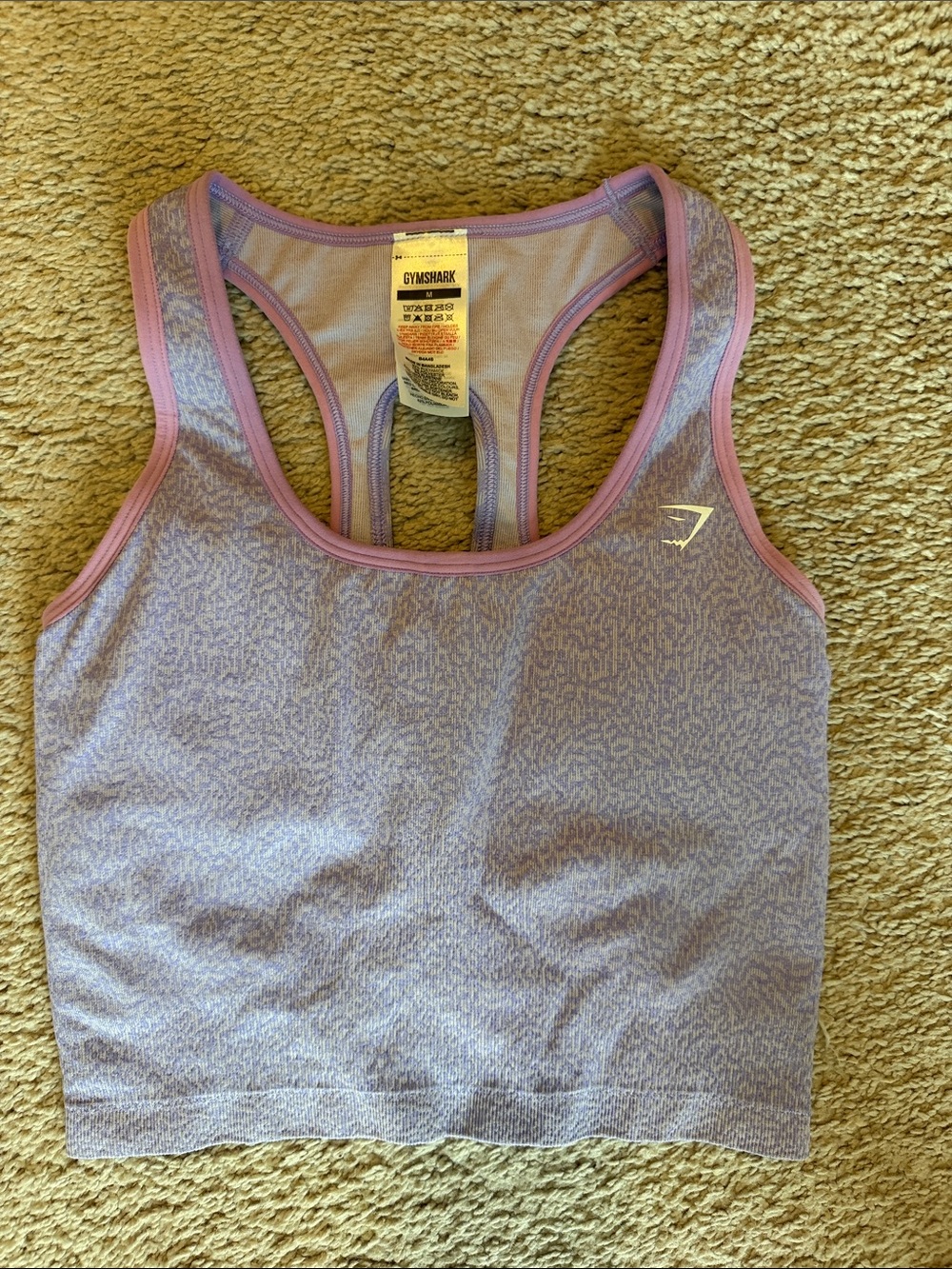 Gymshark Lavender Seamless Racerback Crop Tank with pink/purple trim